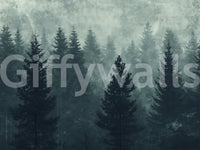 Misty Pine Forest Silhouette Wall Mural