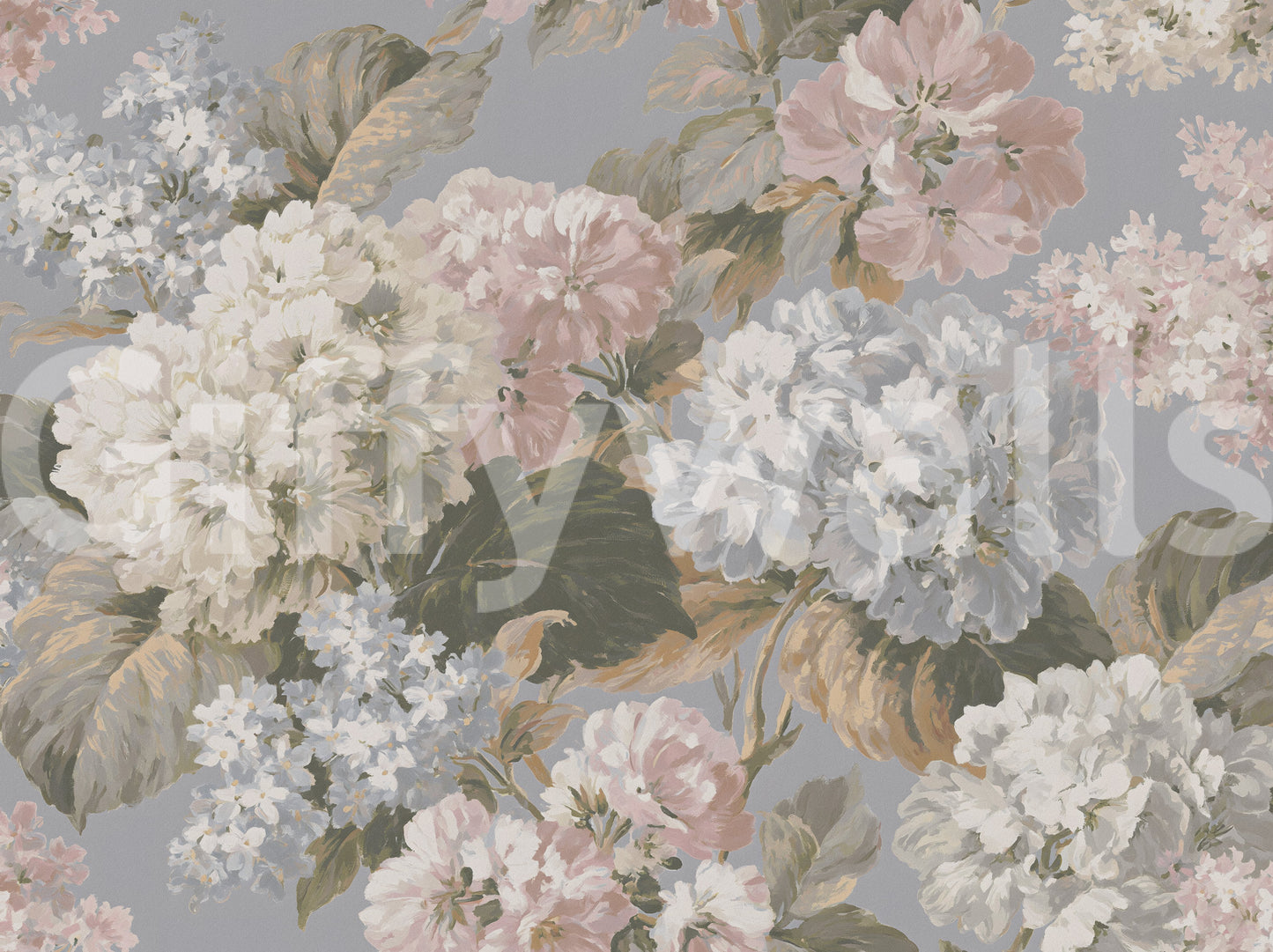 Slate Gray Botanical Hydrangea Bloom Wall Mural