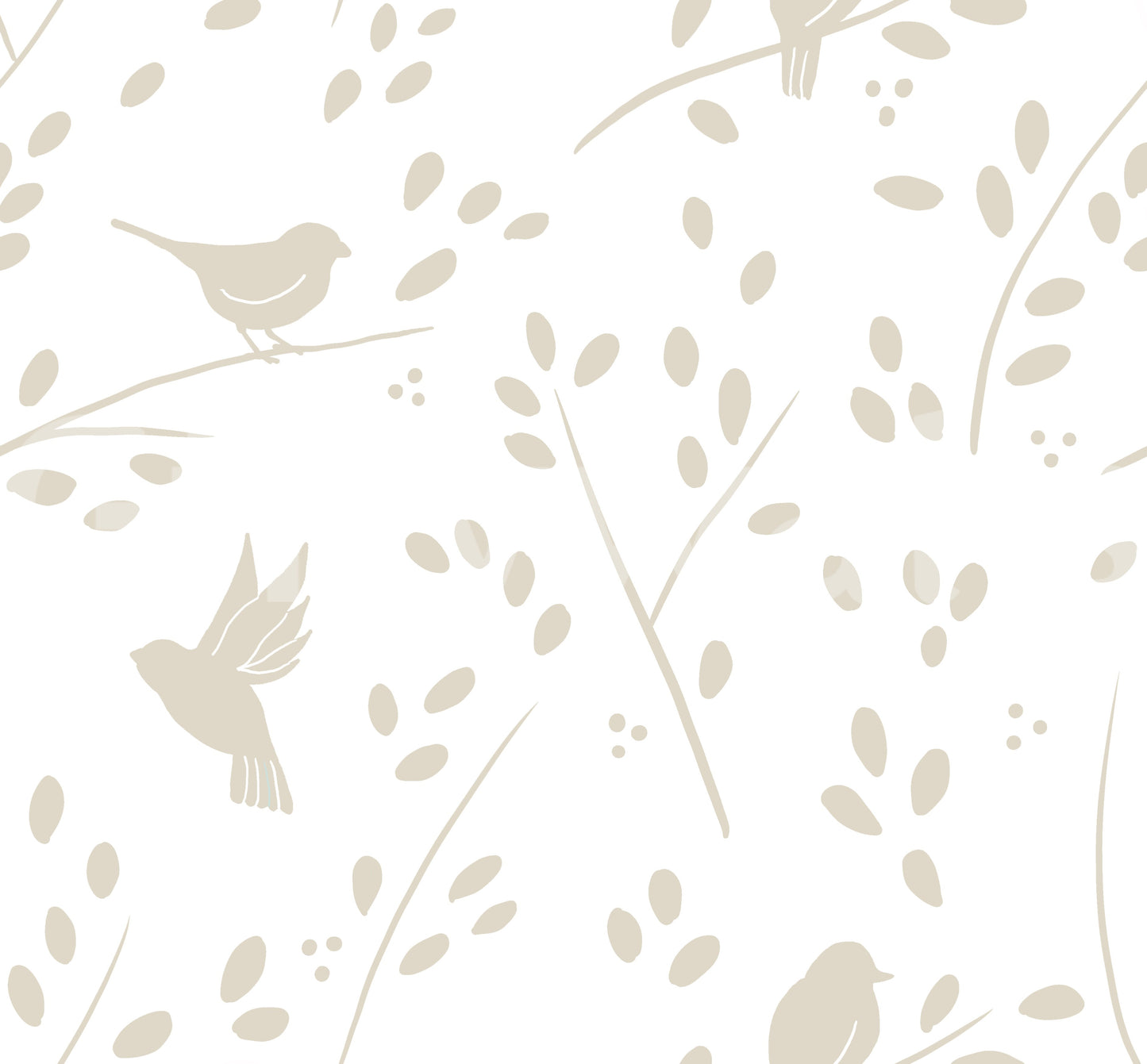 Minimalist Garden Birds in Soft Taupe Wallpaper⁠
