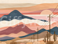 Desert Sunset Mountain Landscape Wall Mural