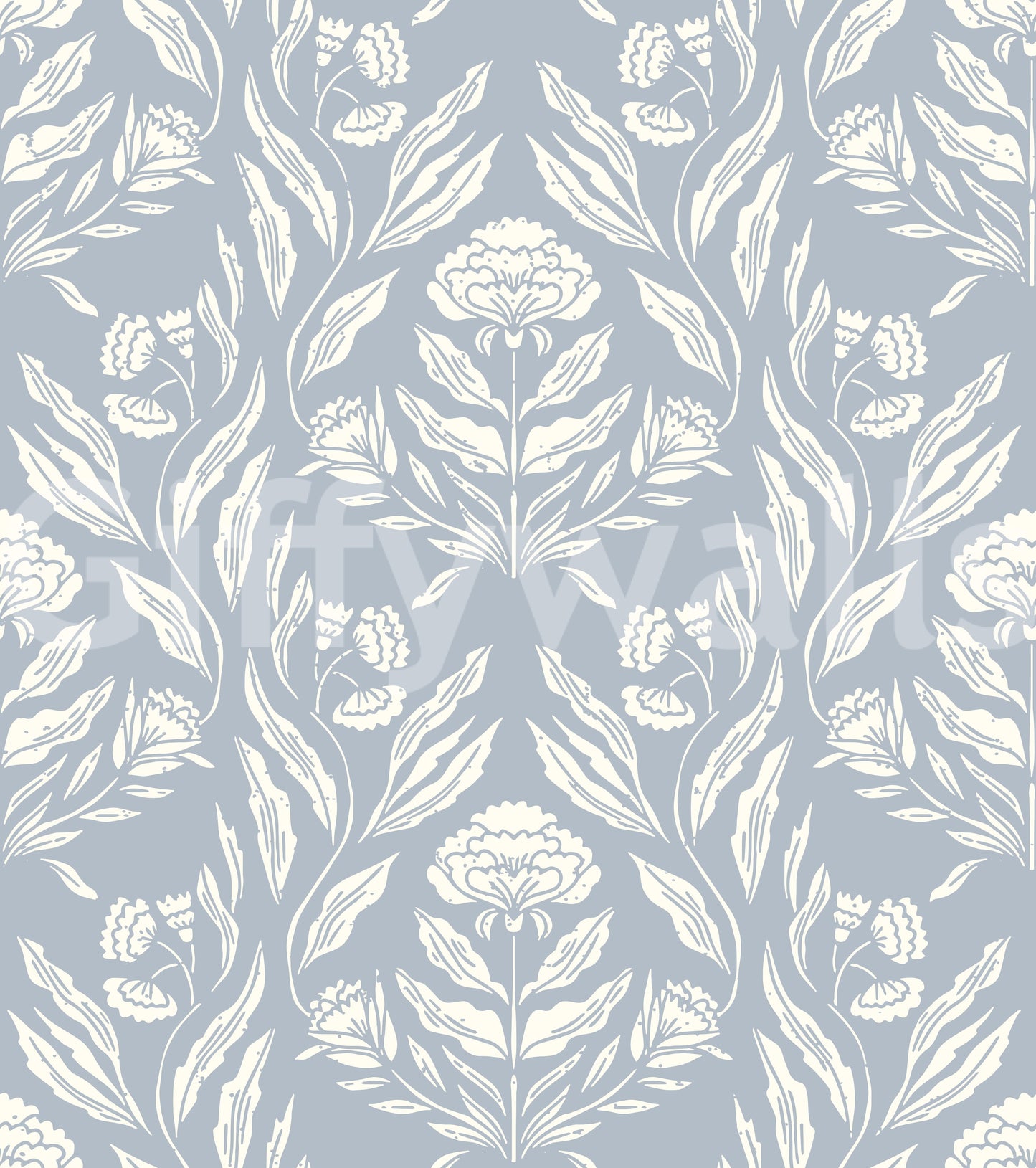 Block Print Damask Floral Wallpaper⁠