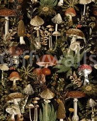 Midnight Forest Mushroom Botanical Wallpaper⁠