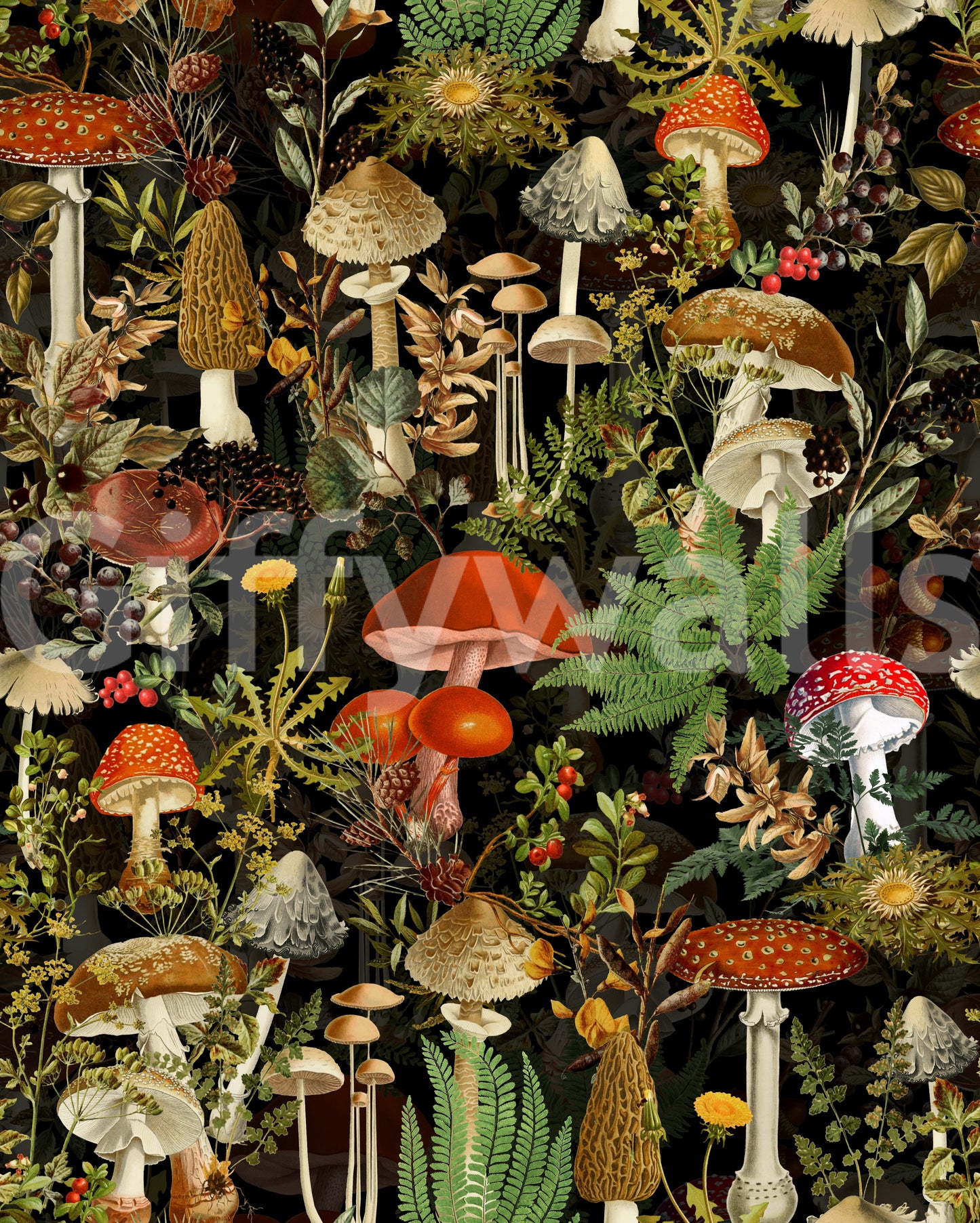Vintage Woodland Mushroom Harvest Wallpaper⁠