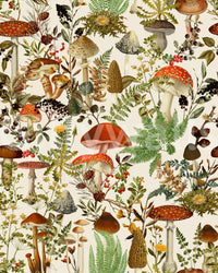Rustic Toadstool and Woodland Meadow Flora Wallpaper⁠