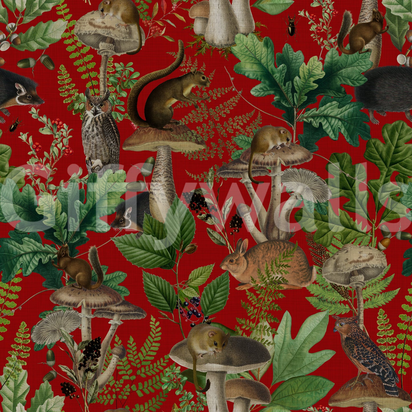 Enchanted Red Woodland Forest Wallpaper⁠