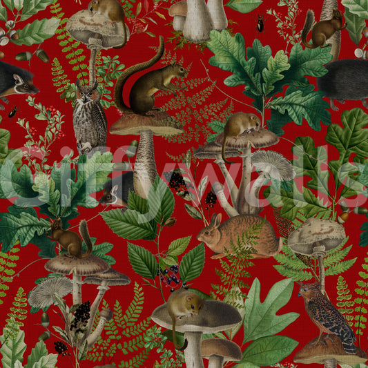 Enchanted Red Woodland Forest Wallpaper⁠