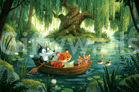 Woodland River Boat Adventure Wall Mural