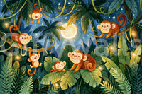 Moonlit Jungle Monkey Friends Wall Mural