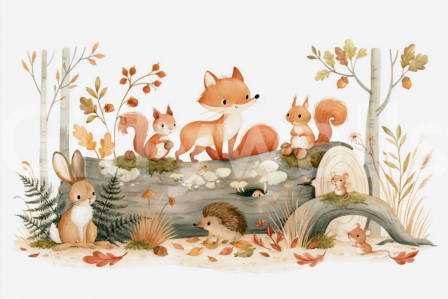 Woodland Friends in Autumn Forest Wall Mural
