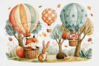 Woodland Forest Friends and Hot Air Balloons Wall Mural