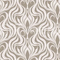 Cream and Beige Botanical Damask Wallpaper⁠