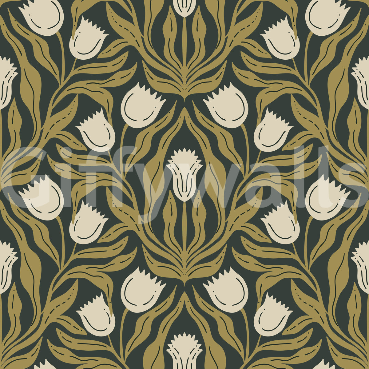 Art Nouveau Tulip Botanical Pattern Wallpaper⁠