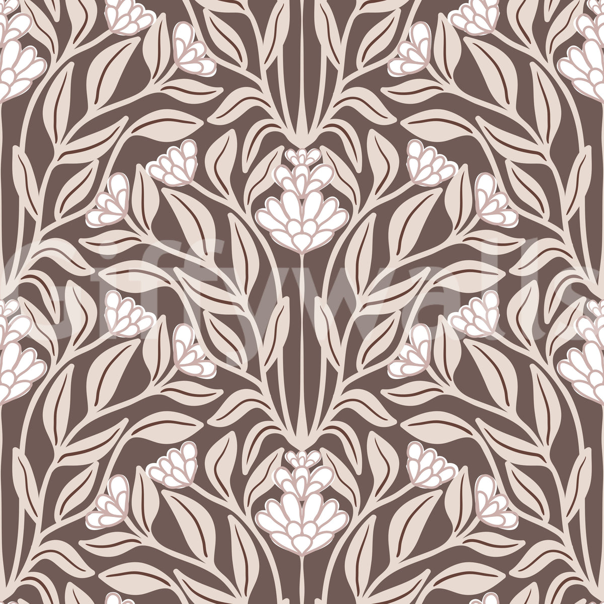 Monochromatic Botanical Garden Damask Wallpaper⁠