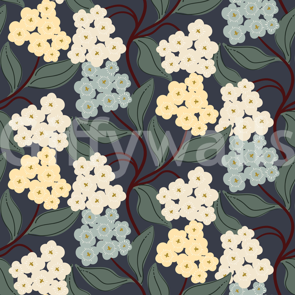 Midnight Meadow Botanical Clusters Wallpaper⁠
