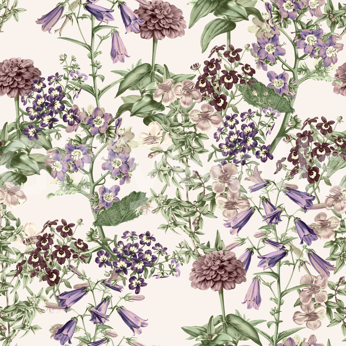 Victorian Flora Etching Pattern Wallpaper⁠