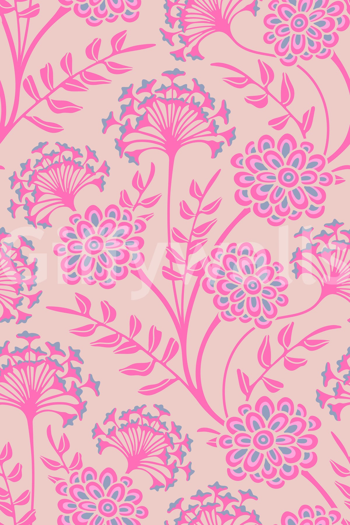 Danube Retro Vintage Floral Zinnia Cow Parsley in Pretty In Pink Wallpaper⁠