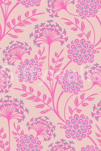 Danube Retro Vintage Floral Zinnia Cow Parsley in Pretty In Pink Wallpaper⁠