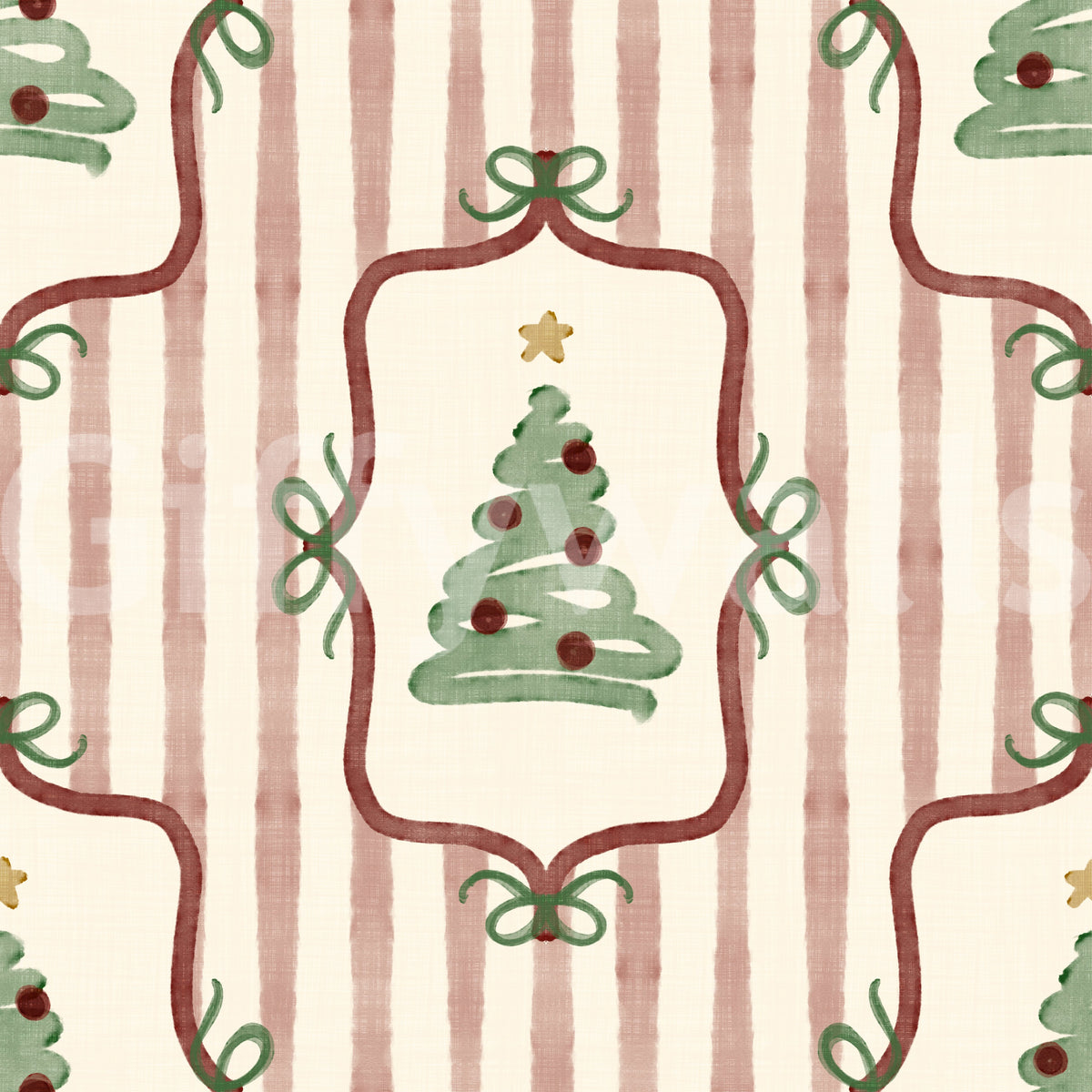 Preppy Christmas Tree Bows Ribbon Stripes - Cranberry Red Wallpaper⁠