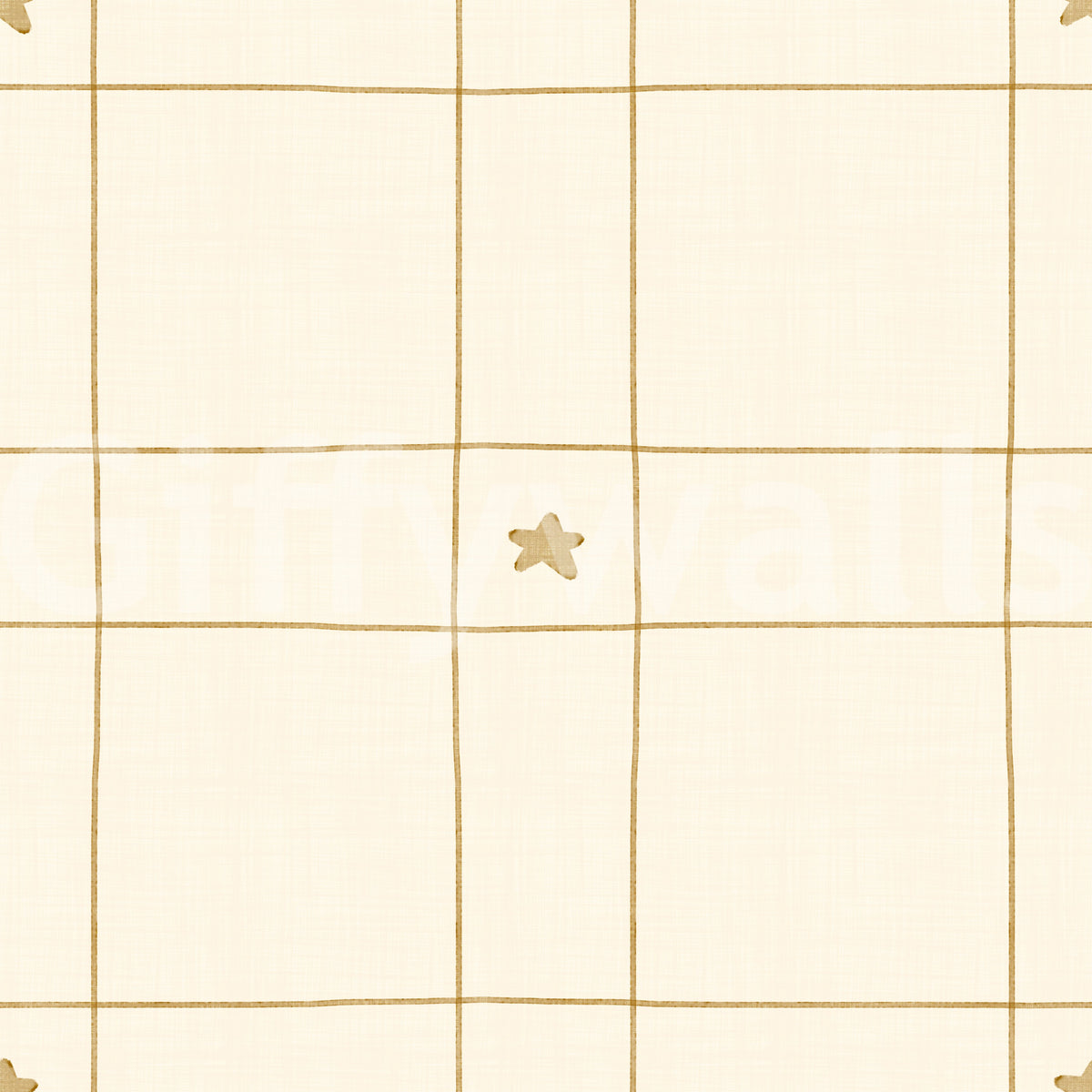 Minimalist Holiday Windowpane Plaid Hand Drawn Stars - Antique Gold Yellow Wallpaper⁠