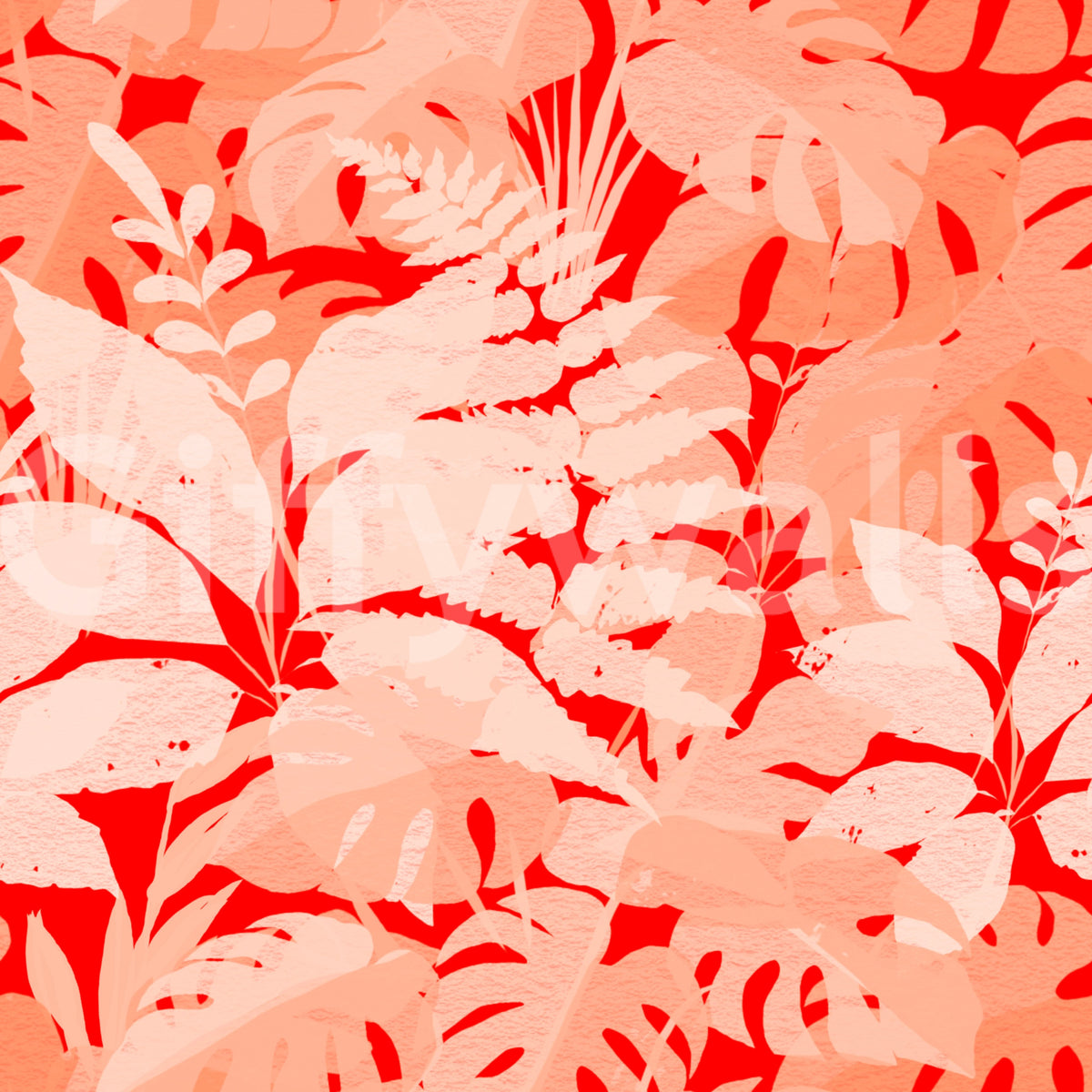 Fiery Coral Tropical Foliage Wallpaper⁠