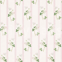 Soft Clover and Pastel Stripe Botanical Print Wallpaper⁠