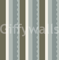 Sage and Charcoal Linear Scallop Stripes Wallpaper⁠
