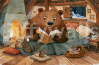 Woodland Friends Bear Fireside Story With Mice In A Winter Cabin Scene Wall Mural