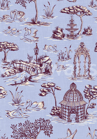 Modern Toile de Jouy Swan Victorian Garden Scenery - Warm & Cool Contrast Wallpaper⁠