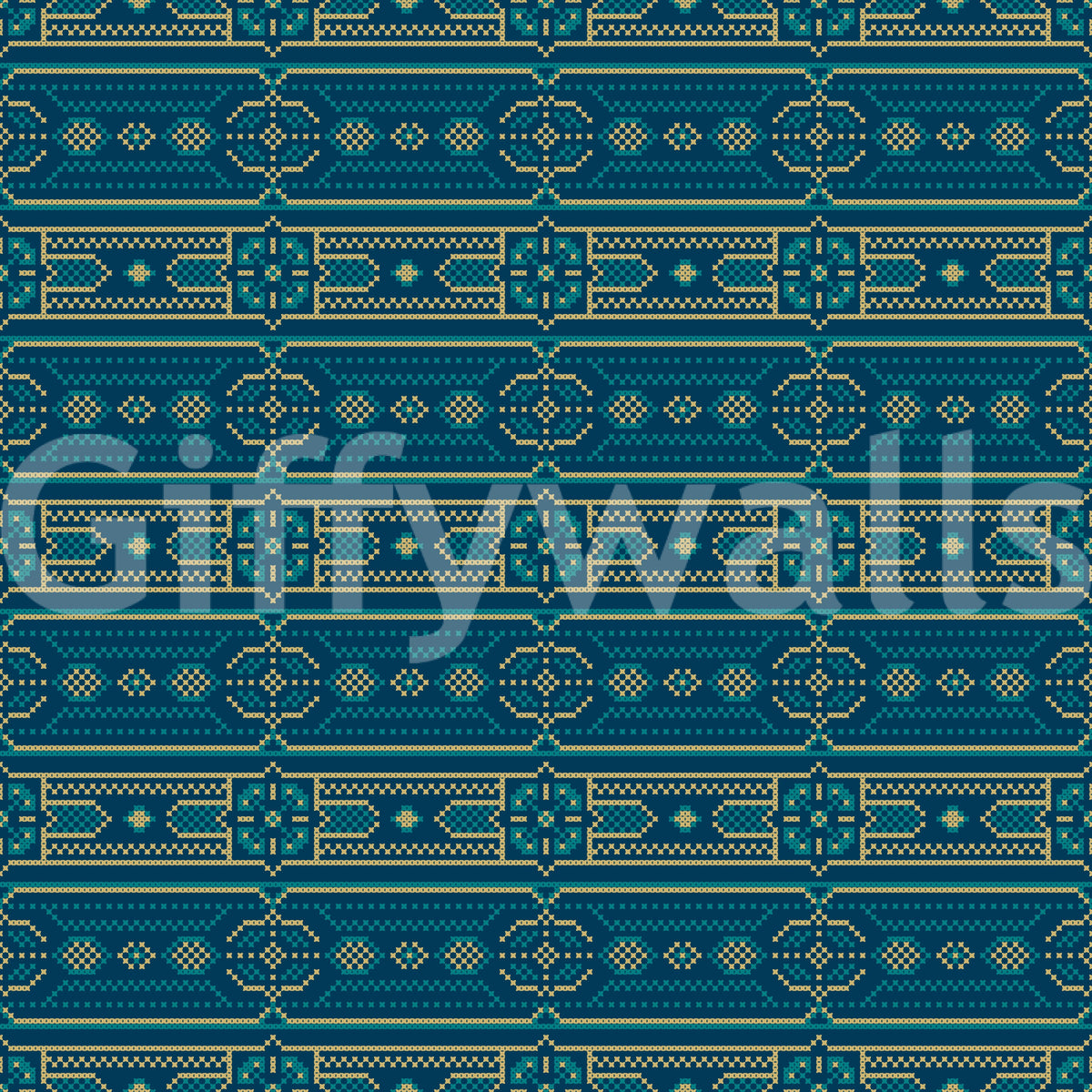 Abstract Teal and Gold Mosaic Wallpaper⁠