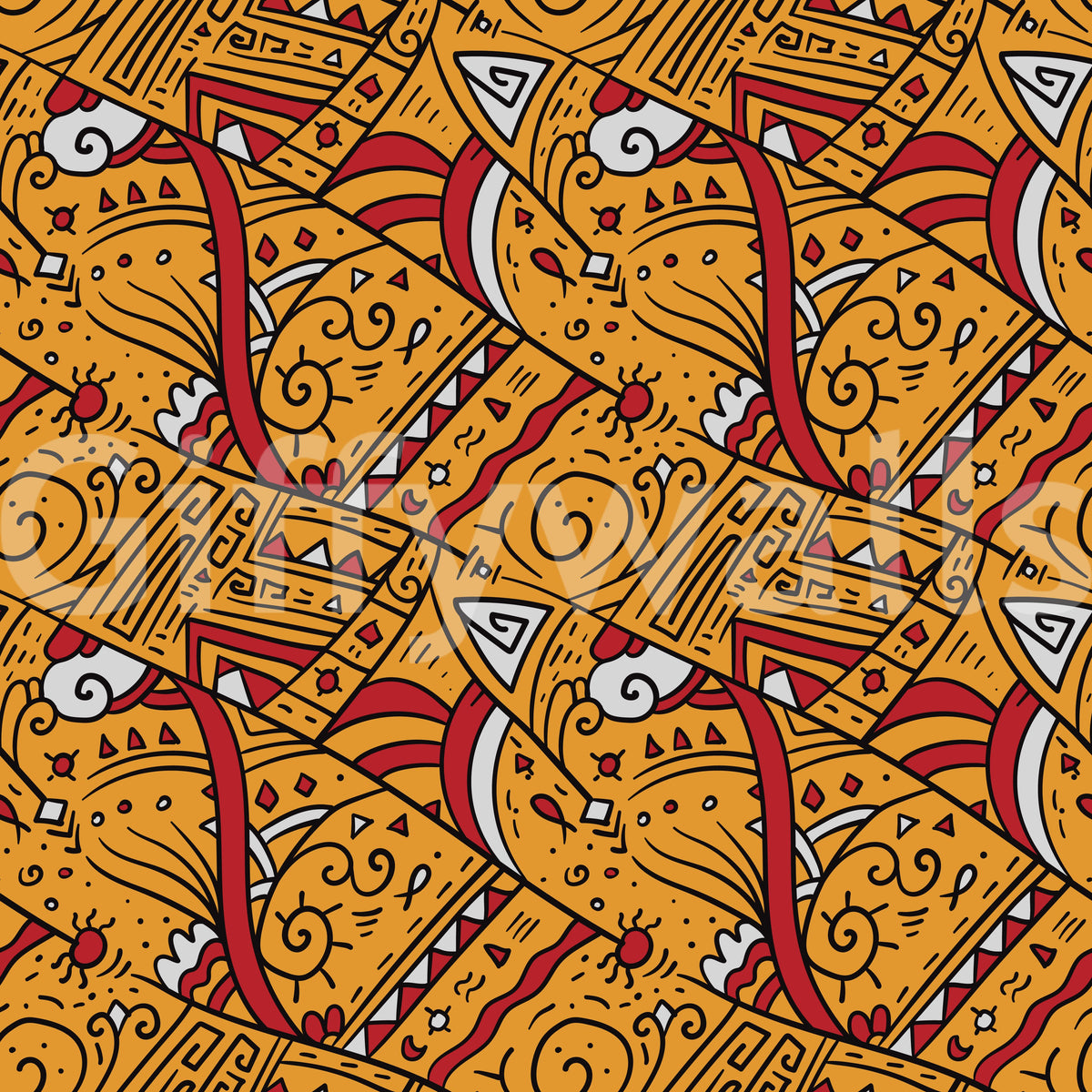 Tribal Ochre Geometric Pattern Wallpaper⁠