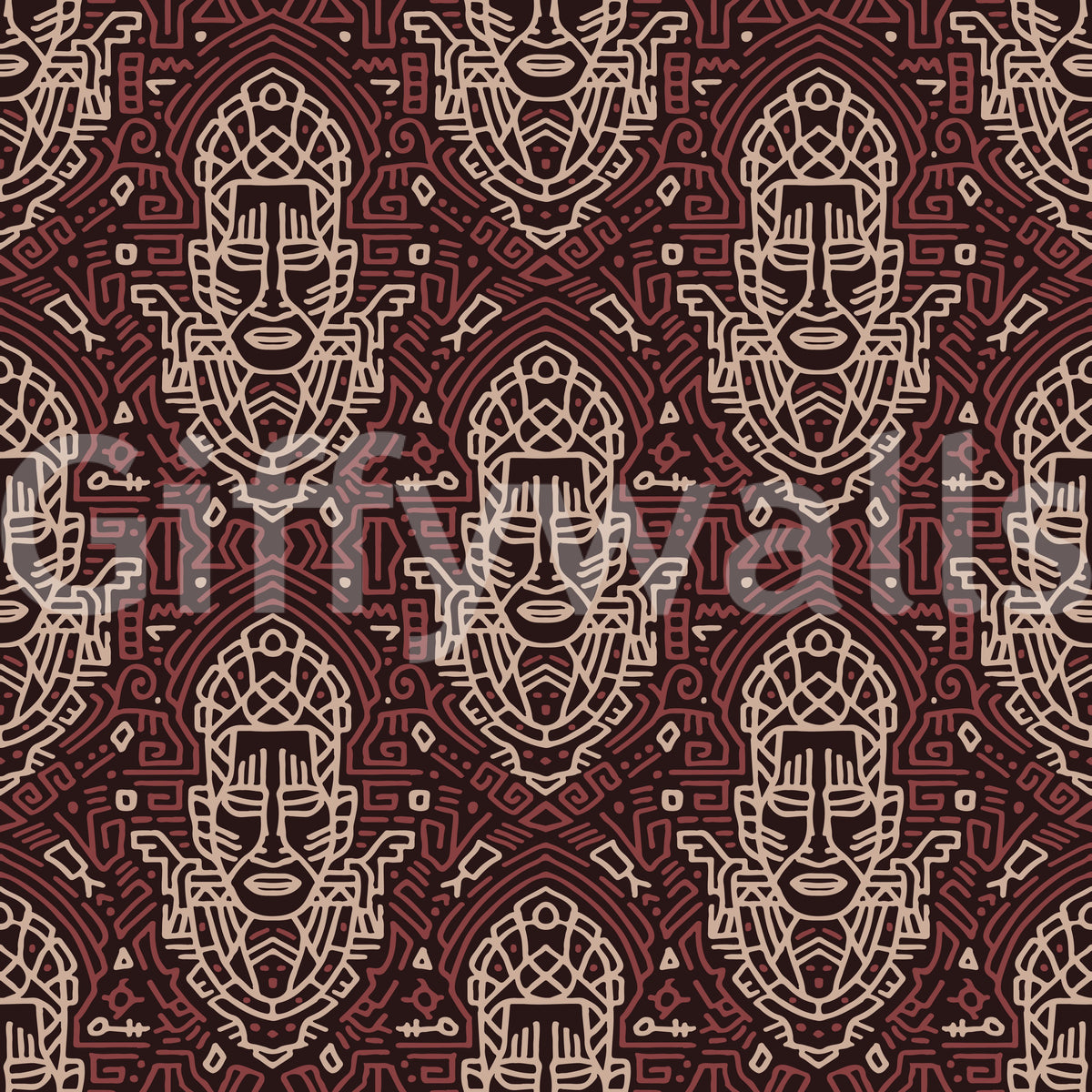 Tribal Mask Geometric Pattern Wallpaper⁠