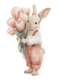 Little Bunny With Tulip Bouquet Wall Mural