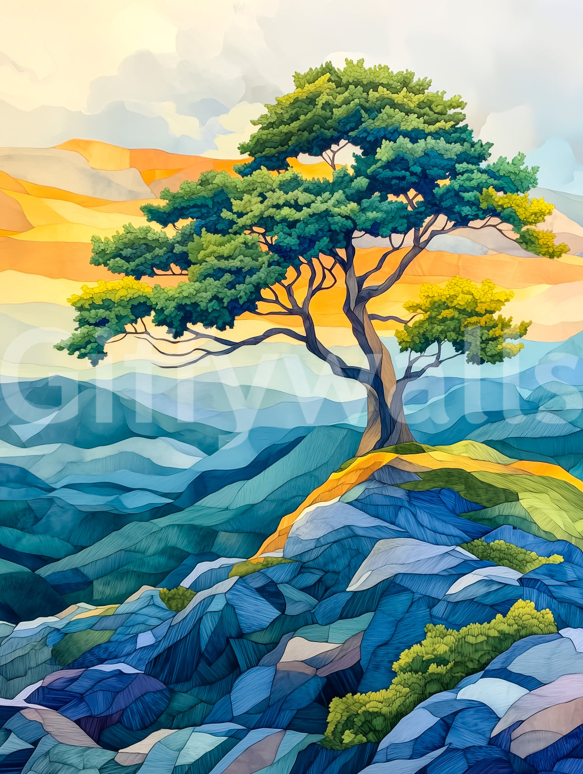 Abstract Horizon Tree Wall Mural