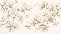 Soft Watercolor Magnolia Branches Wall Mural