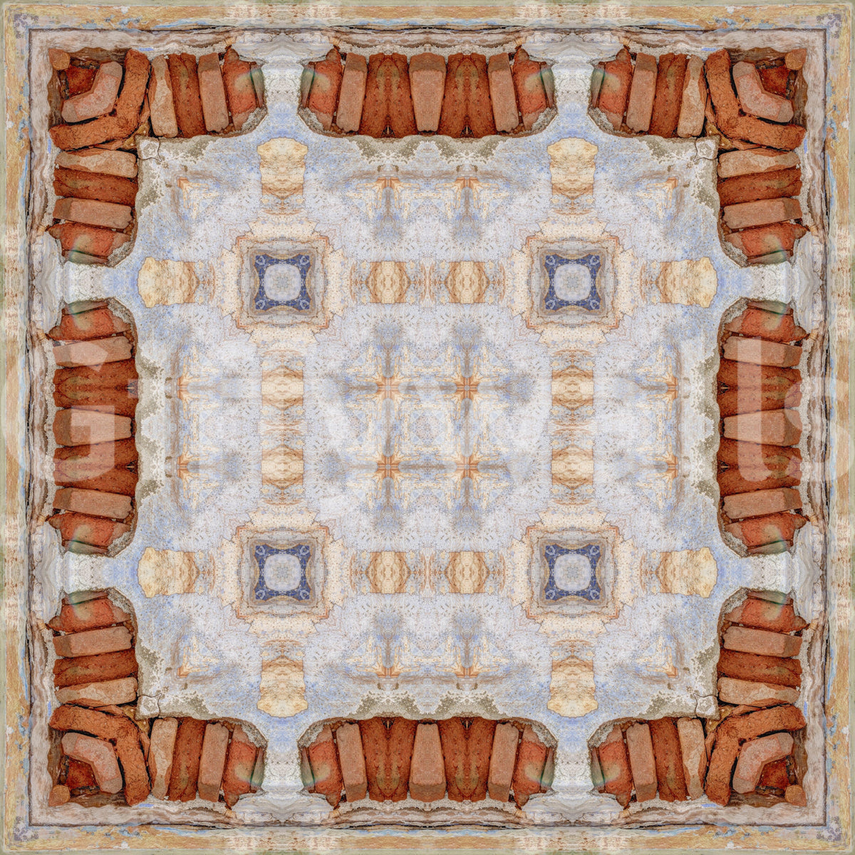 Aged Plaster and Brick Geometric Grid Wallpaper⁠
