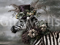 Dapper Zebra in Floral Hat Wall Mural