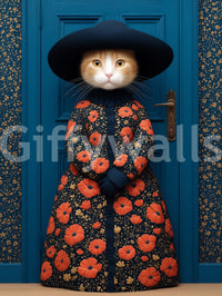 Royal Feline in Poppy Print Attire Wall Mural