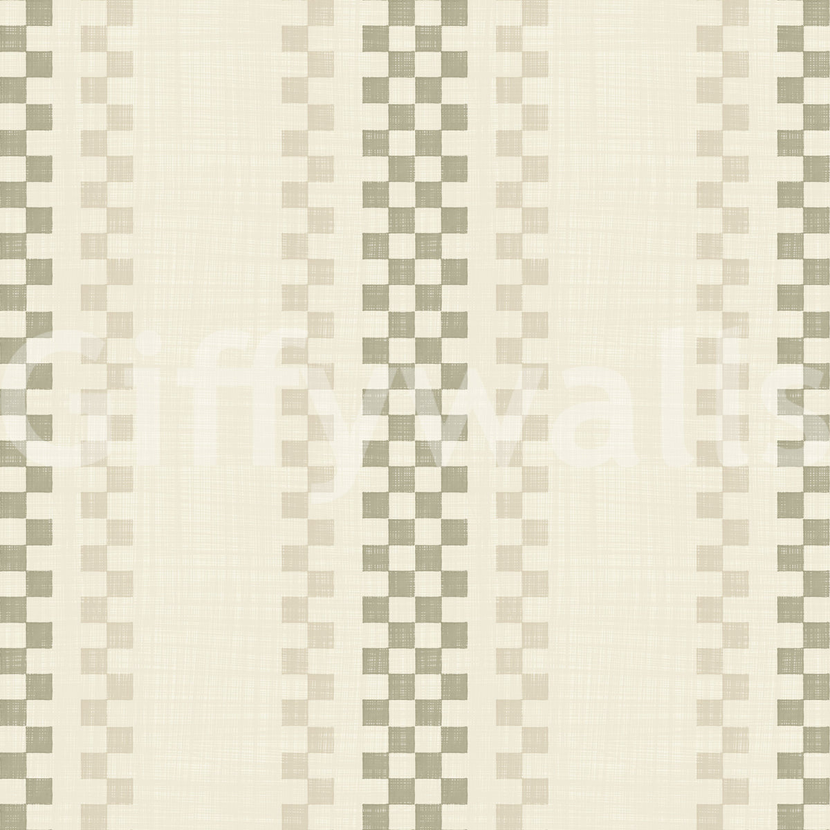 Ticking Checker Stripes - Sage & Cream Wallpaper⁠