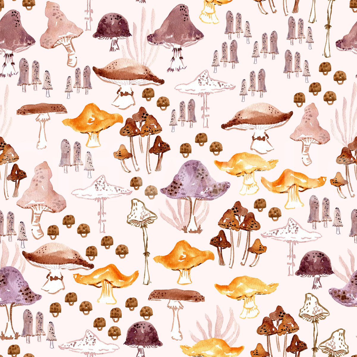 Watercolor Woodland Mushroom Pattern Wallpaper⁠