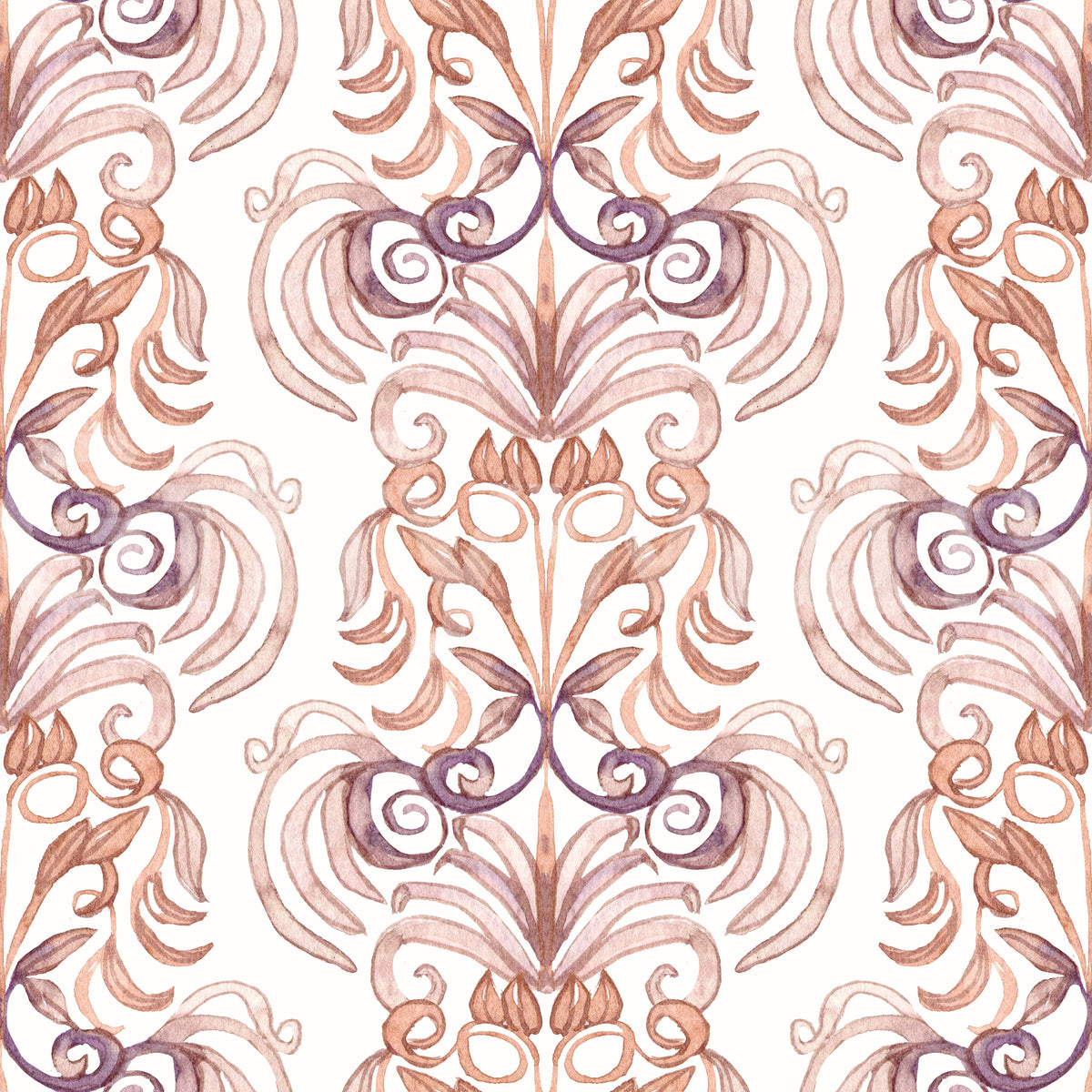Soft Watercolor Damask Swirls Wallpaper⁠