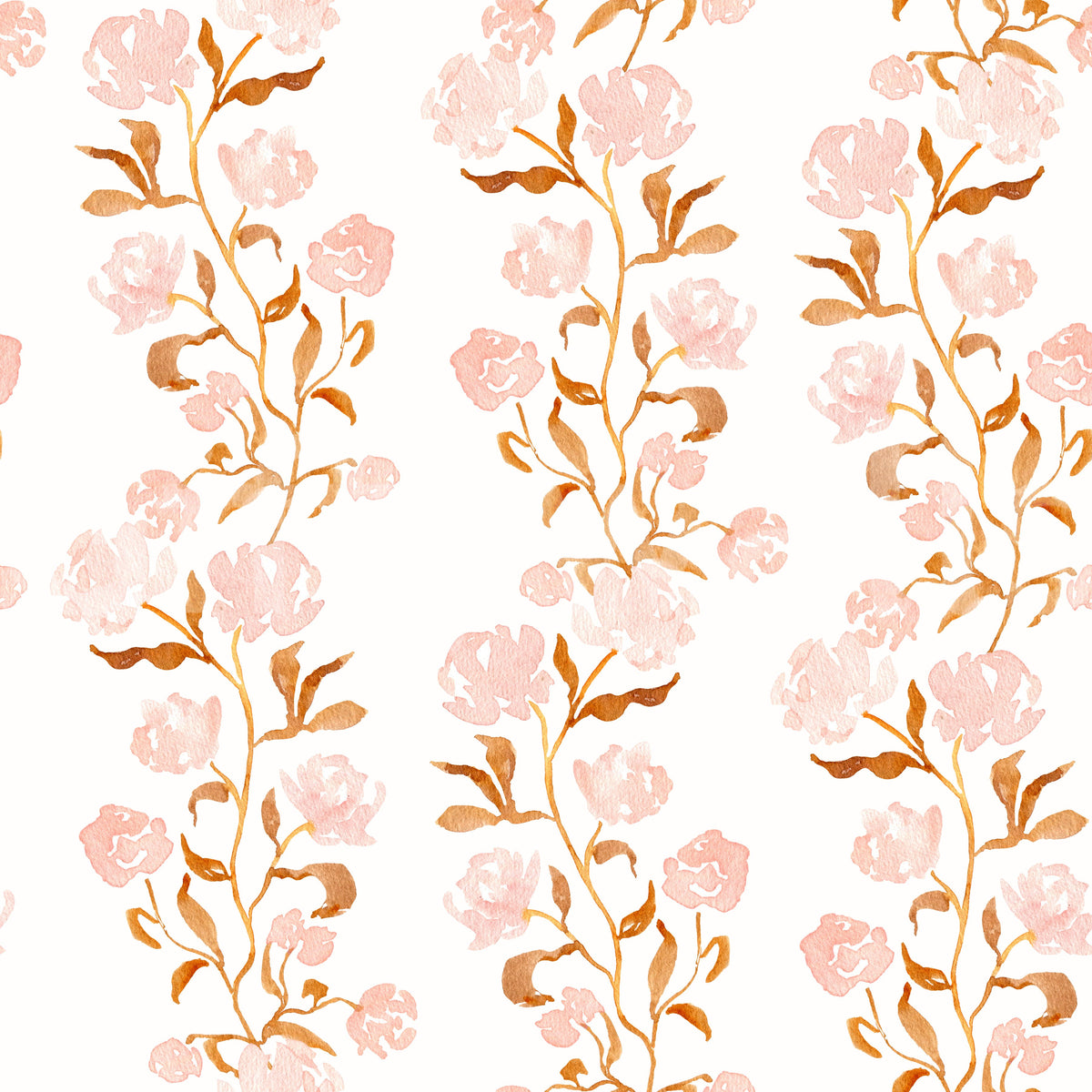 Watercolor Blush and Copper Vine Trailing Floral Wallpaper⁠