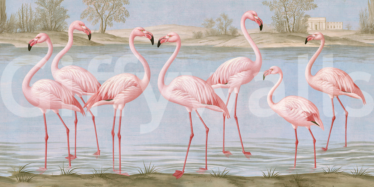 Flamingo Oasis Riverside Scene Wall Mural