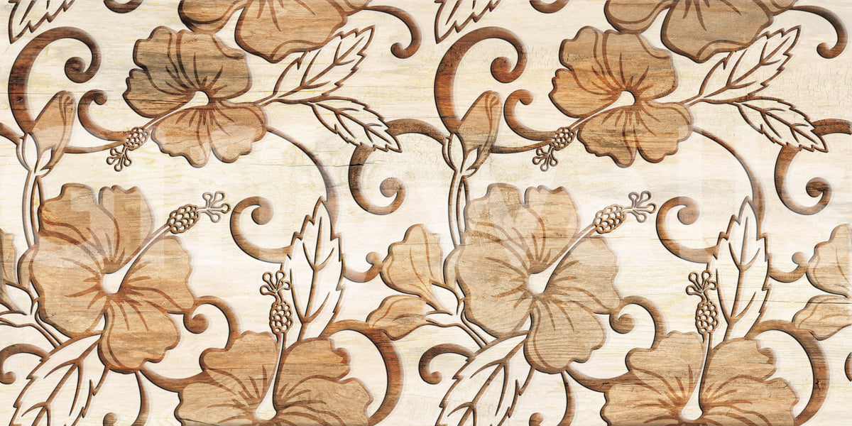 : Vintage Beige Floral Wood Texture Wallpaper Wall Mural