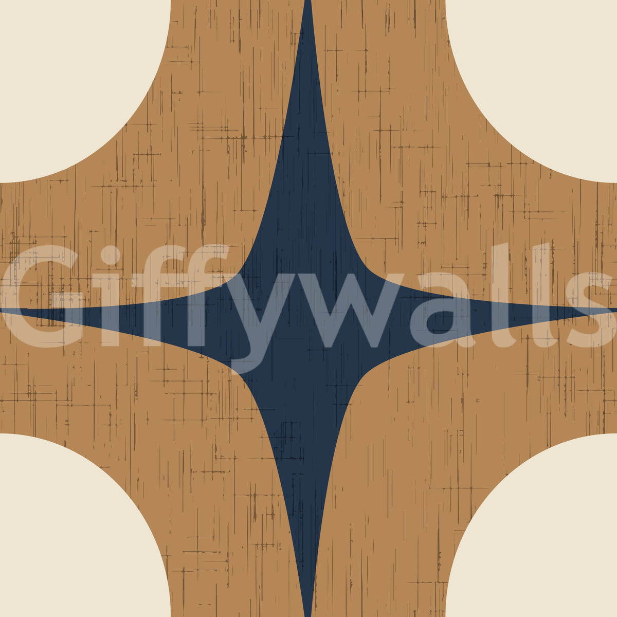 Mid Century Atomic Starburst Wallpaper Navy Blue & Caramel Wallpaper⁠