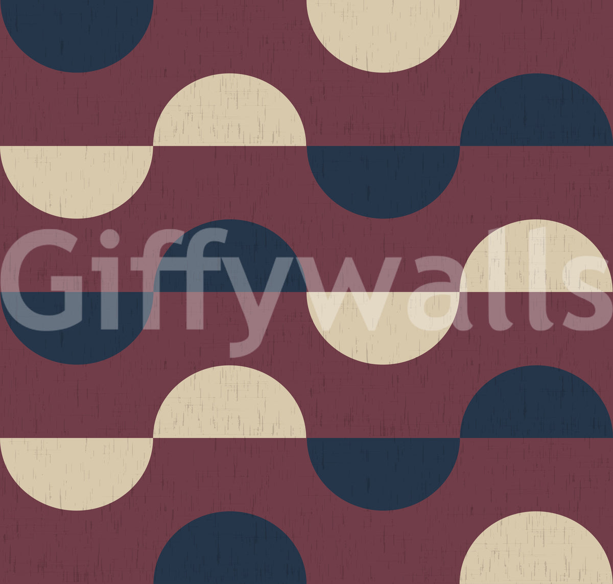 Mid Century Half Moon Wallpaper Burgundy Navy Cream Wallpaper⁠