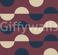 Mid Century Half Moon Wallpaper Burgundy Navy Cream Wallpaper⁠