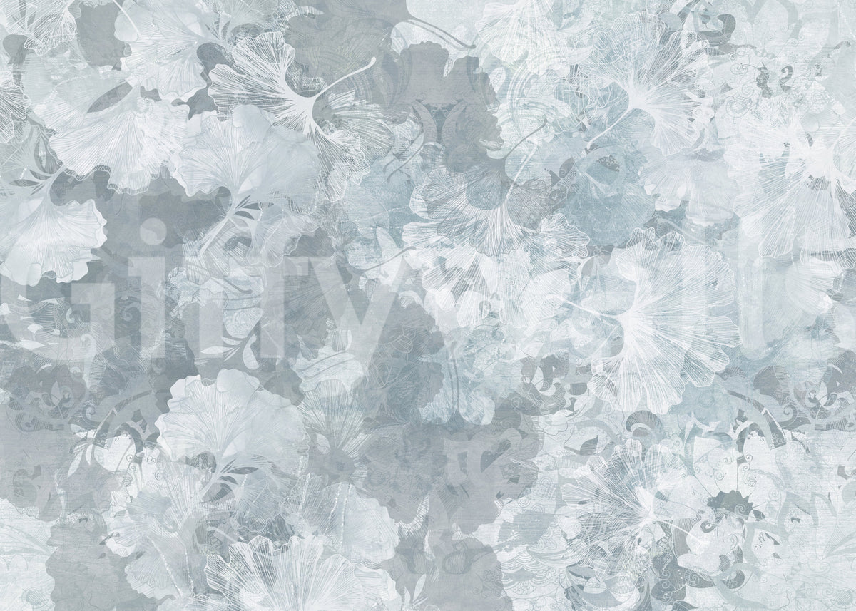 Vintage Ginkgo Leaf Steel Blue Wall Mural Wall Mural