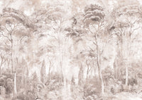 Soft Rose Taupe Misty Forest Landscape Wall Mural Wall Mural