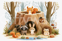 Forest Friends Tree Stump Scene Wall Mural