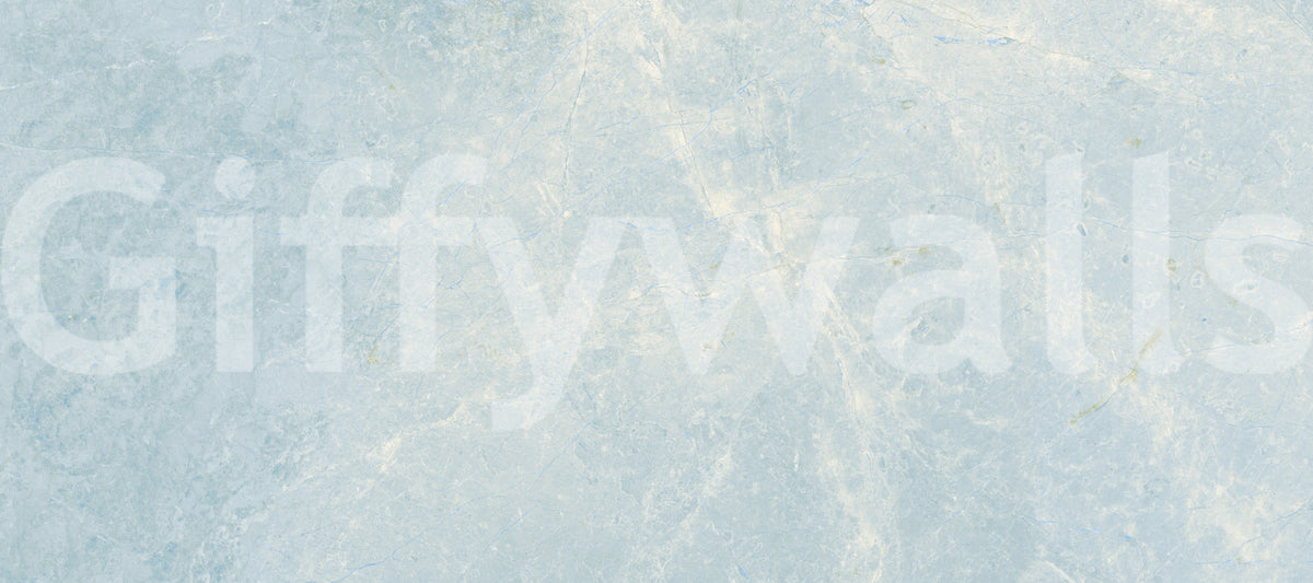 Close-up swatch of azure marble wallpaper with ivory veins and soft blue mottling GD14187